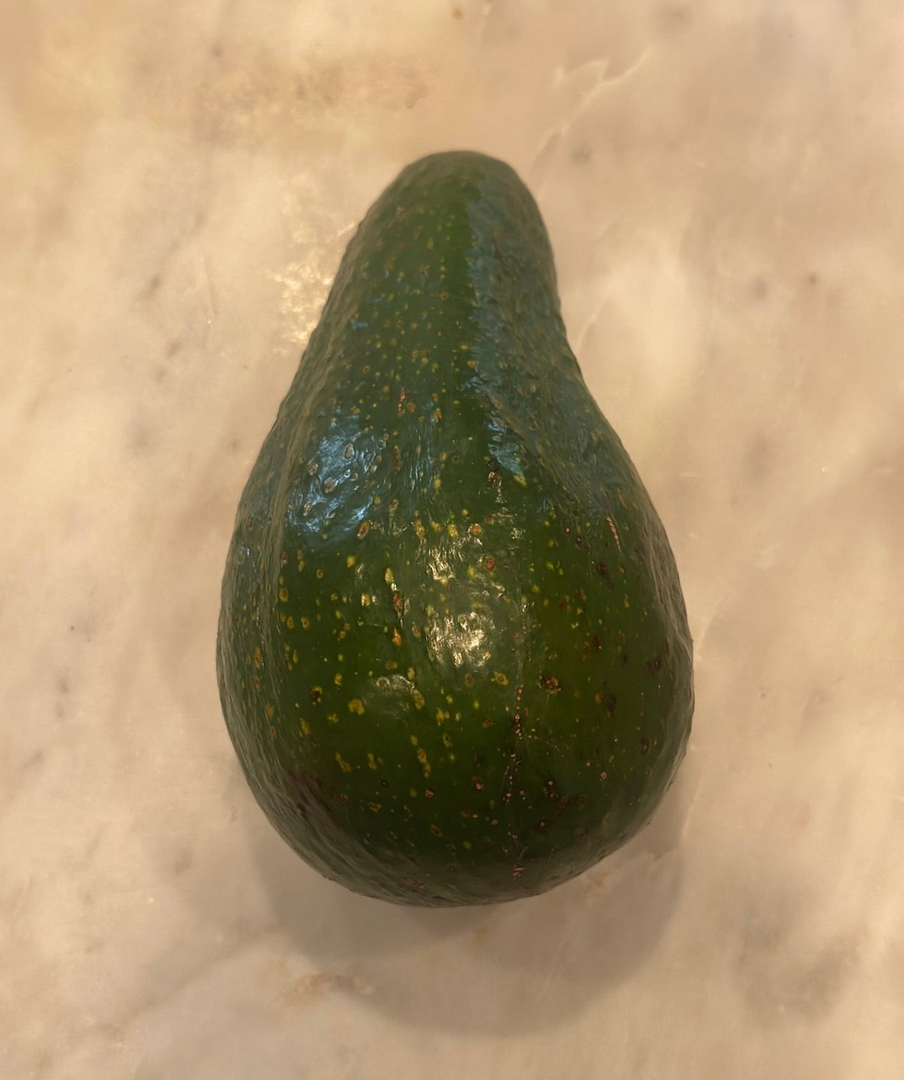 Green organic Fuerte California avocado on a marble surface