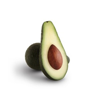 Sliced Pinkerton avocado on a white background